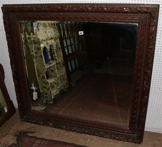 Large carved oak-framed wall mirror, 19th century